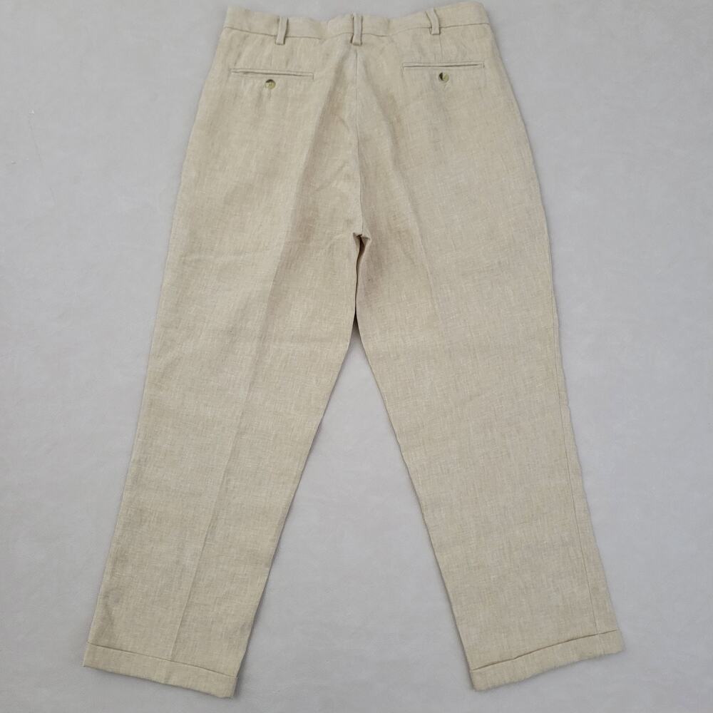 Vintage Jos A Bank Pants Mens 36x30 Linen Cuff Pleated Loose Fit - Picture 5 of 13